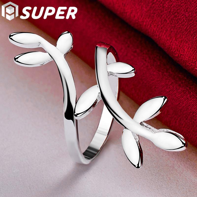 Nastavitelný prsten ve tvaru listu 925 Sterling Silver Módní svatební šperky