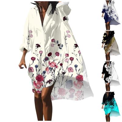 Dames Zomer Boheemse Jurk Casual Print Shirt Jurk Voor Dames Mode Lange Mouw Strand Hawaiiaanse Cover Ups Jurken Clubwear Button Down