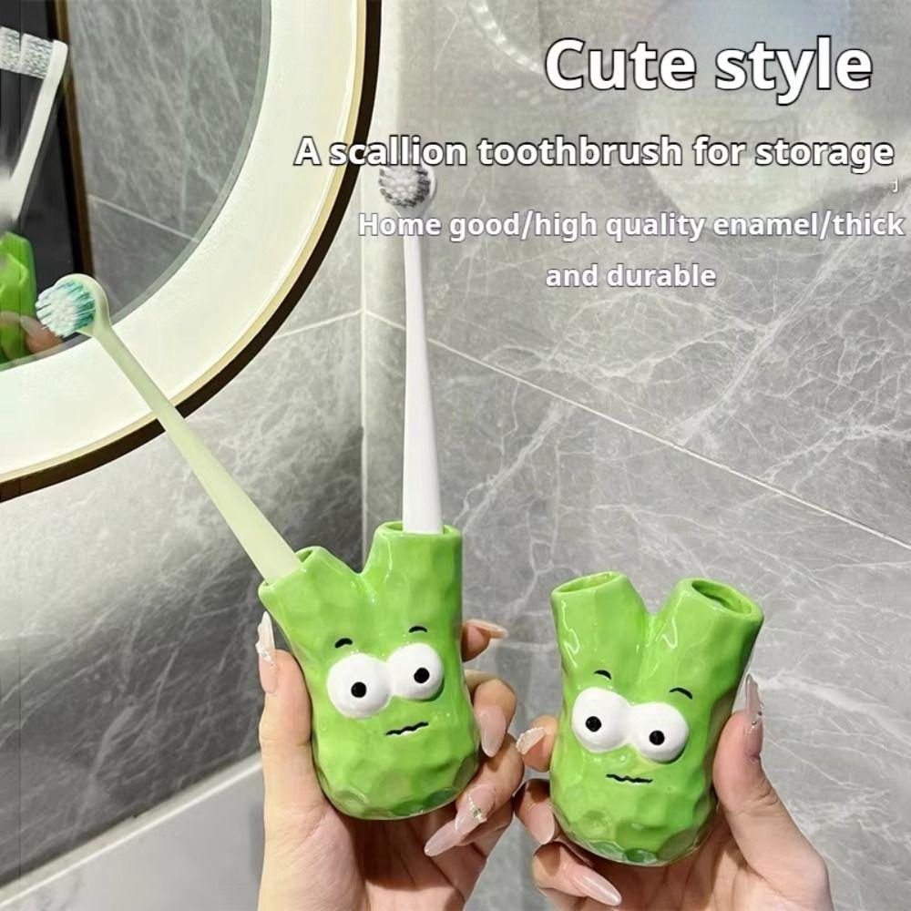 Creative Ceramic Toothbrush Holder Scallion Shape Makeup Brush Shelf  Home Decor