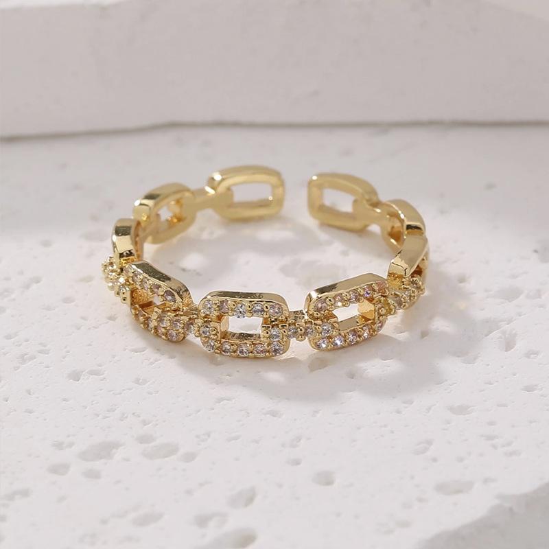Luxury Zircon Geometry Twist Chain Open Rings for Women Gold Silver Color Elegant Finger Ring Wedding Jewelry Gifts