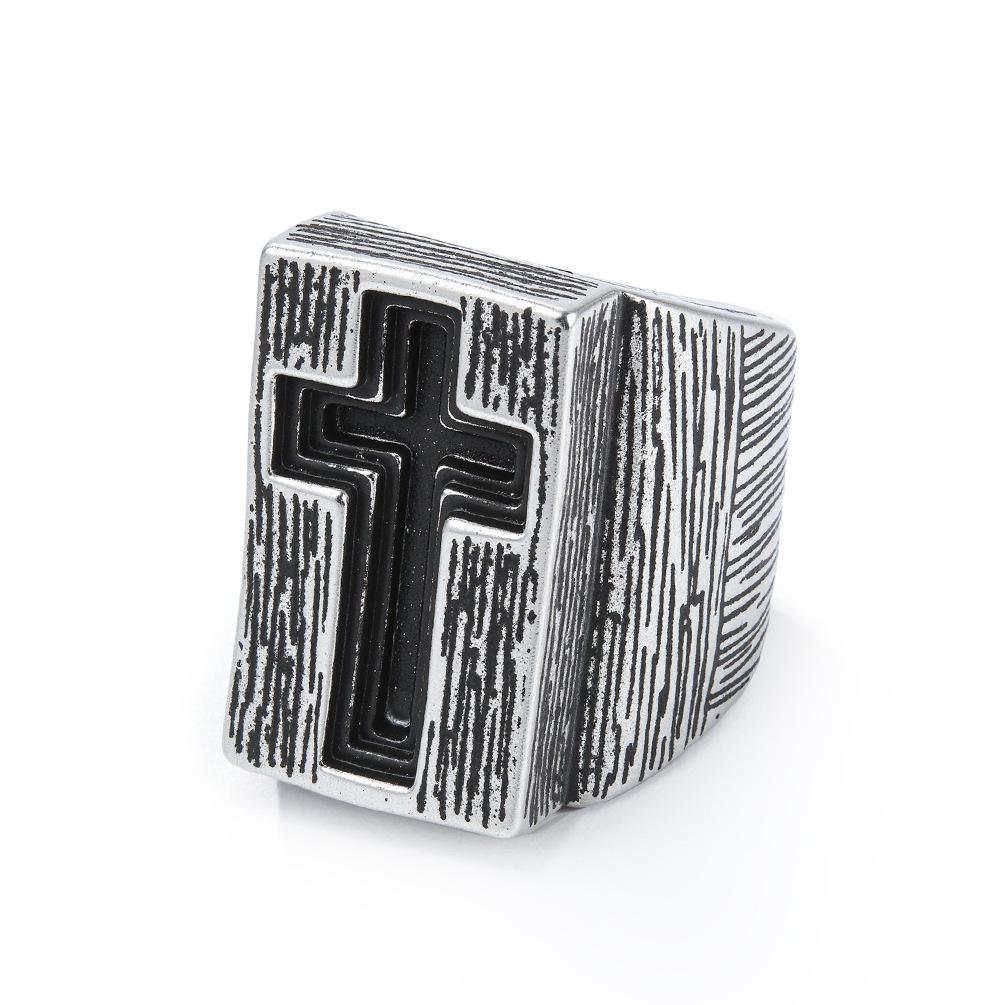 Gothic Punk Men's Ring Oversized Stainless Steel Cross Signet Ring Hip Hop Streetwear Statement Jewelry Bold Gothic Ring for Him