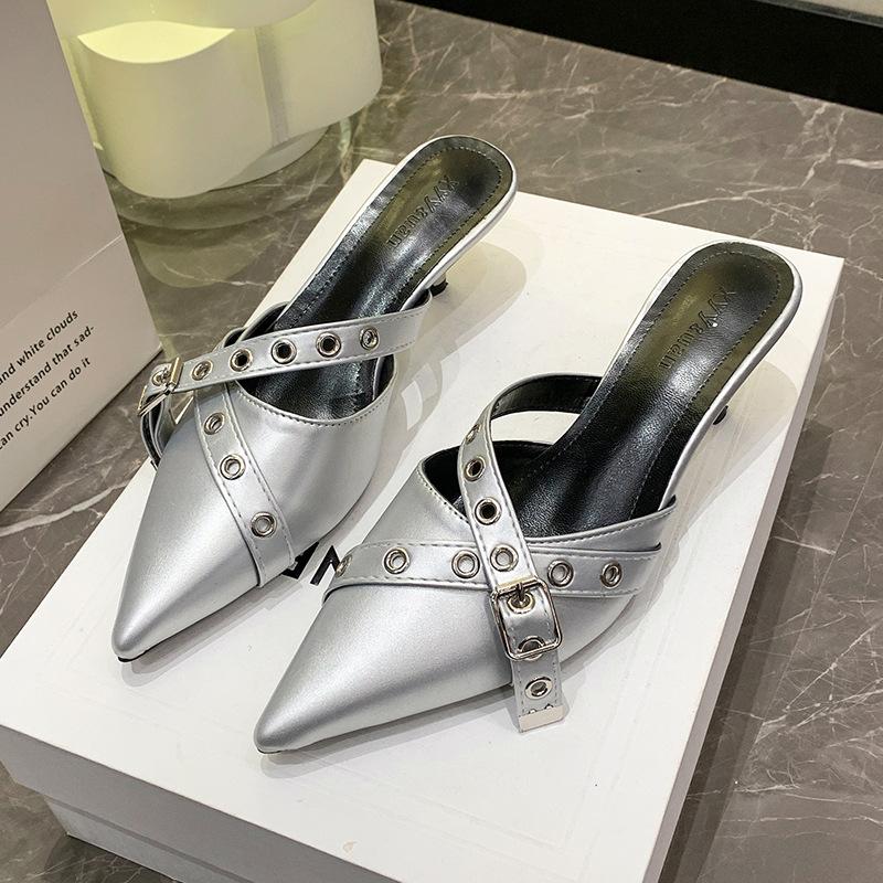 Summer Womens Shoes Sexy Pointed Toe Half Slippers Fashion High Heel Cool Slippers for Women Luxury Banquet High-heeled Slippers
