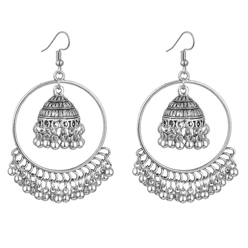 HuaTang Vintage Gold Silver Color Metal Dangle Hollow Earrings for Women Geometric Carved Ethnic Earring Indian Jewellery