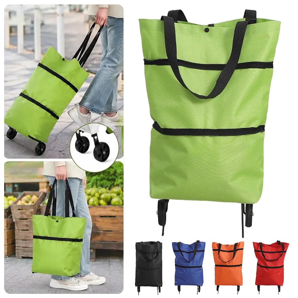Foldable Shopping Cart With Wheels Portable Large-Capacity Storage Bag Waterproof Oxford Reusable For Armers Market & Picnics