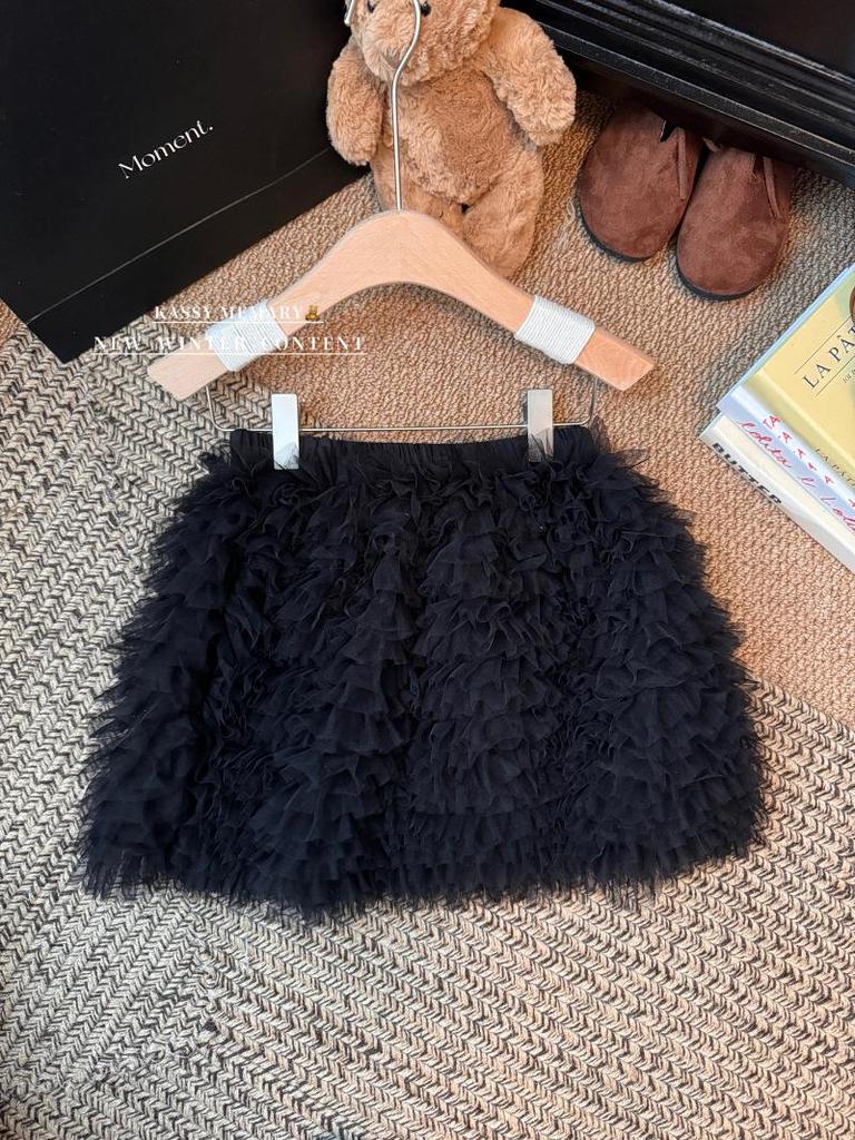 Korean Style Chic Mesh Patchwork High-Waisted Fluffy Layered Skirt