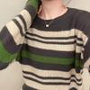 Koreanischer Herbst Neue Pullover Damen O-Ausschnitt Gestreift Kontrastfarbe Mode Lässig Locker Langarm Stricktops