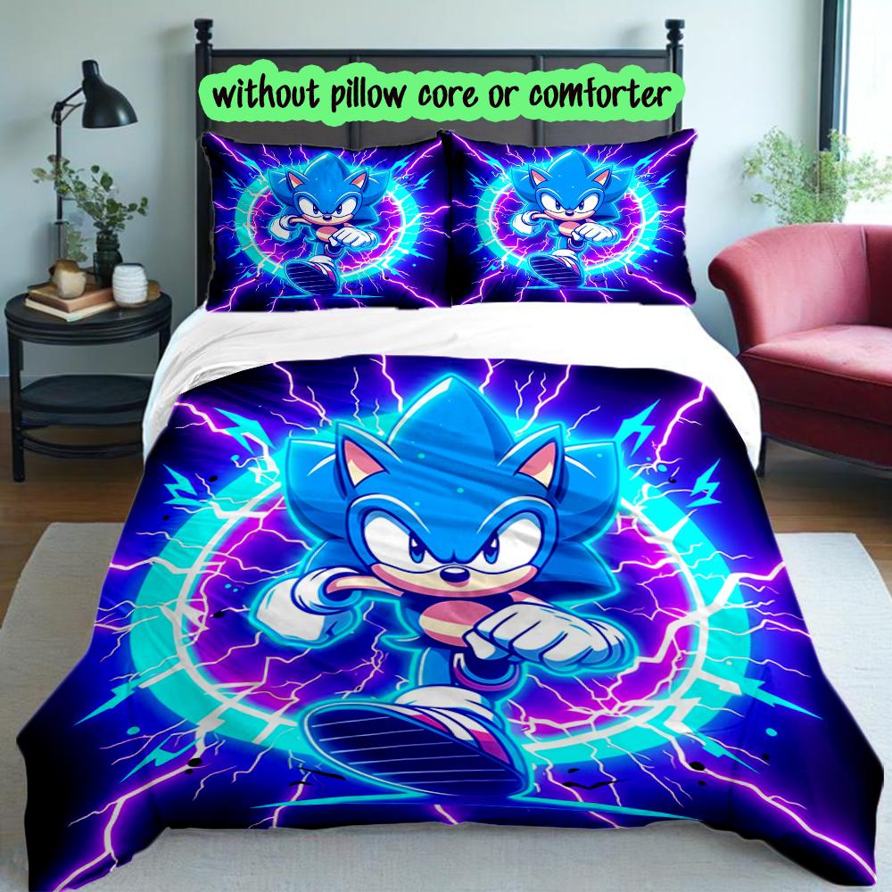 3pcs Sonic Bedding Set for All Season Use, Cozy Printed Bedclothes Suitable For Bedroom Ideal Birthday Gift for Family