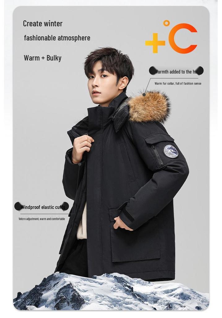 2025 Unisex Winter Down Jacket with Fur Collar – Plush, Hooded, White Duck Down Coat for Men & Women