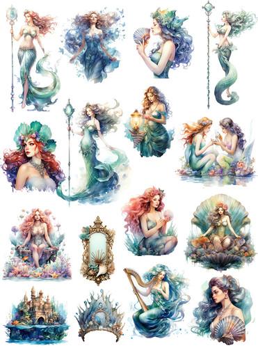 16Pcs/Pack Mermaid Girls Sticker DIY Craft Scrapbooking Album Junk Journal Decorative Stickers