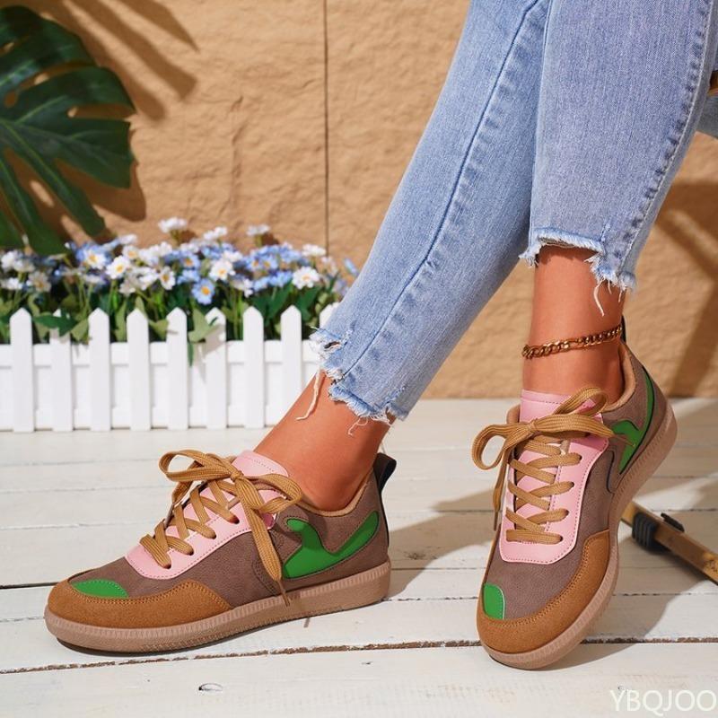 Women Leisure Comfortable Walking Shoes round toe women's shoes Fashionable versatile color blocked shallow mouth board shoes