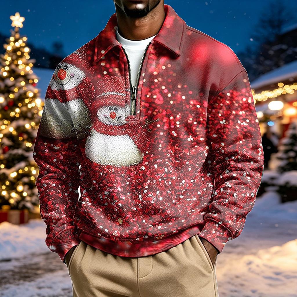 Men's Casual Christmas Print Collared Sweatshirt