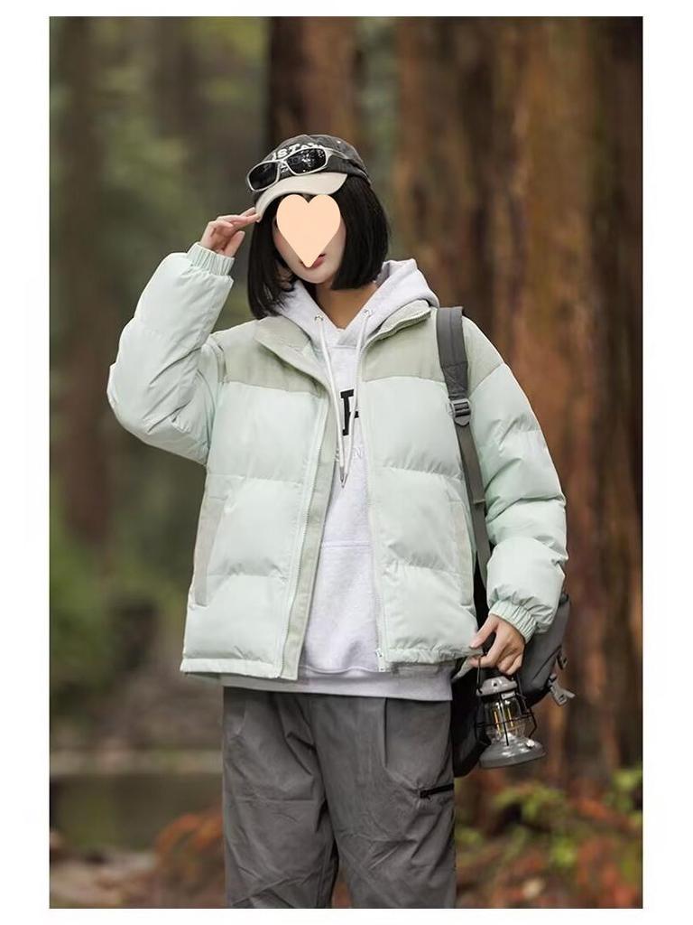 Winter Stand Collar Puffer Jacket: Double Color, Thick Cotton, Unisex