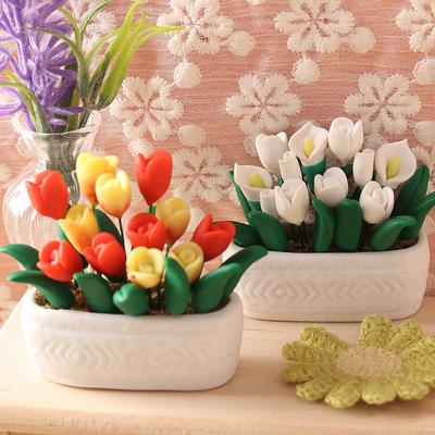 1:12 Dollhouse Miniature Tulip Potted Plant Flowerpot Bonsai Garden Model Decor Toy Doll House Accessories