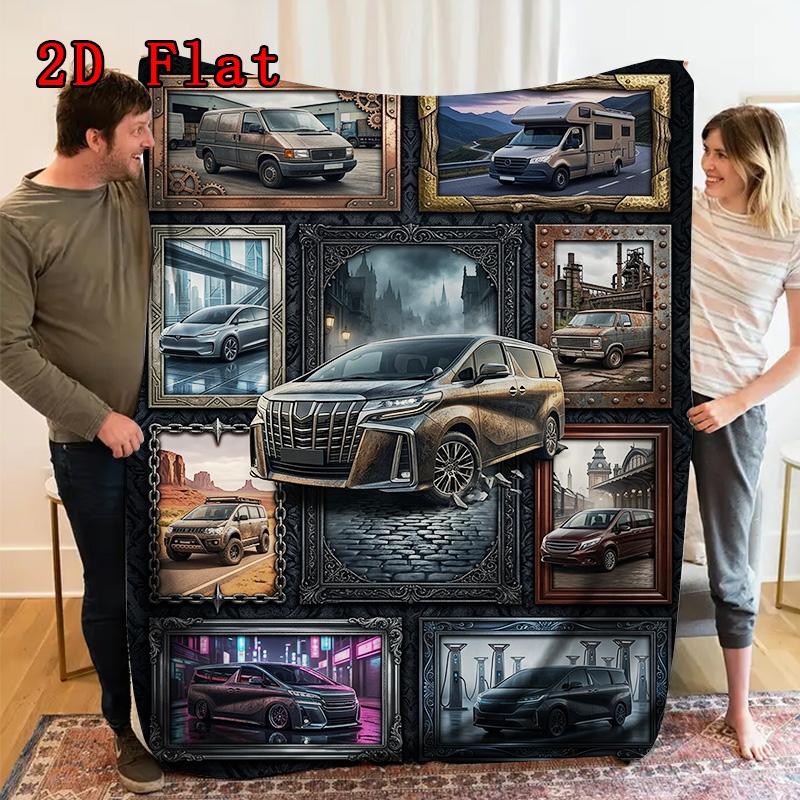 Vehicles Through Time Collage 2D Flat Pattern Flannel Blanket, High Quality All Seasons, Home Decor, Warmth and Comfort, Perfect for Christmas Gifts.