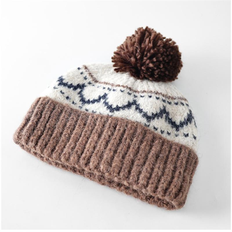 Women S Vintage Jacquard Knit Hat With Pom Pom Warm Ear Protection Cute Versatile
