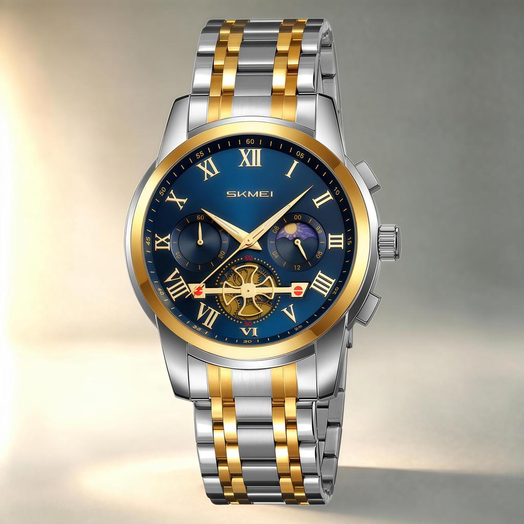 Men's Quartz Watch SKMEI Chronograph Stainless Steel Star Calendar 9394