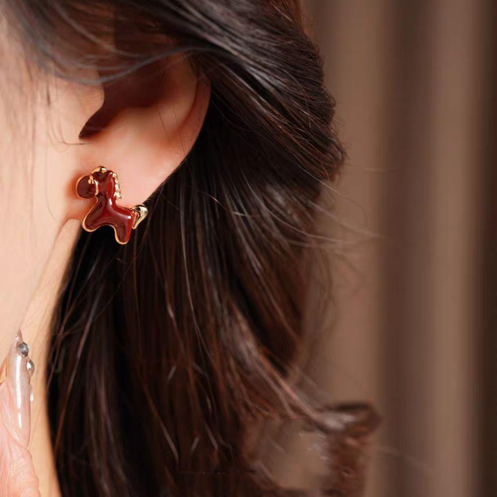 Ear Jewelry New Year Pony Earrings Fashion Red Drop Earrings Vintage Drip Oil Earrings  Girls