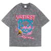 Graffiti Street Bear Print Washed Retro Snow Men Tshirt Summer Loose Cotton T Shirt Breathable Clothes Oversize Casual Tees