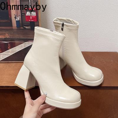 Winter Platform Thick Heel Women Ankle Boots Fashion Round Toe Zippers Shoes Female Mordern Short Booties  De Muje