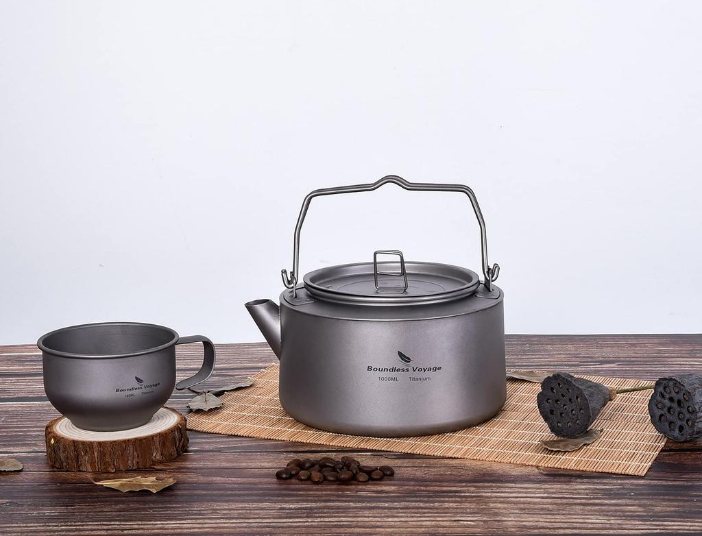 Boundless Voyage Titanium Kettle Kettle 1L Teapot Made entirely of Titanium Open Fire Compatible Campfire Outdoor Camping Equipment Kettle Kettle Cup