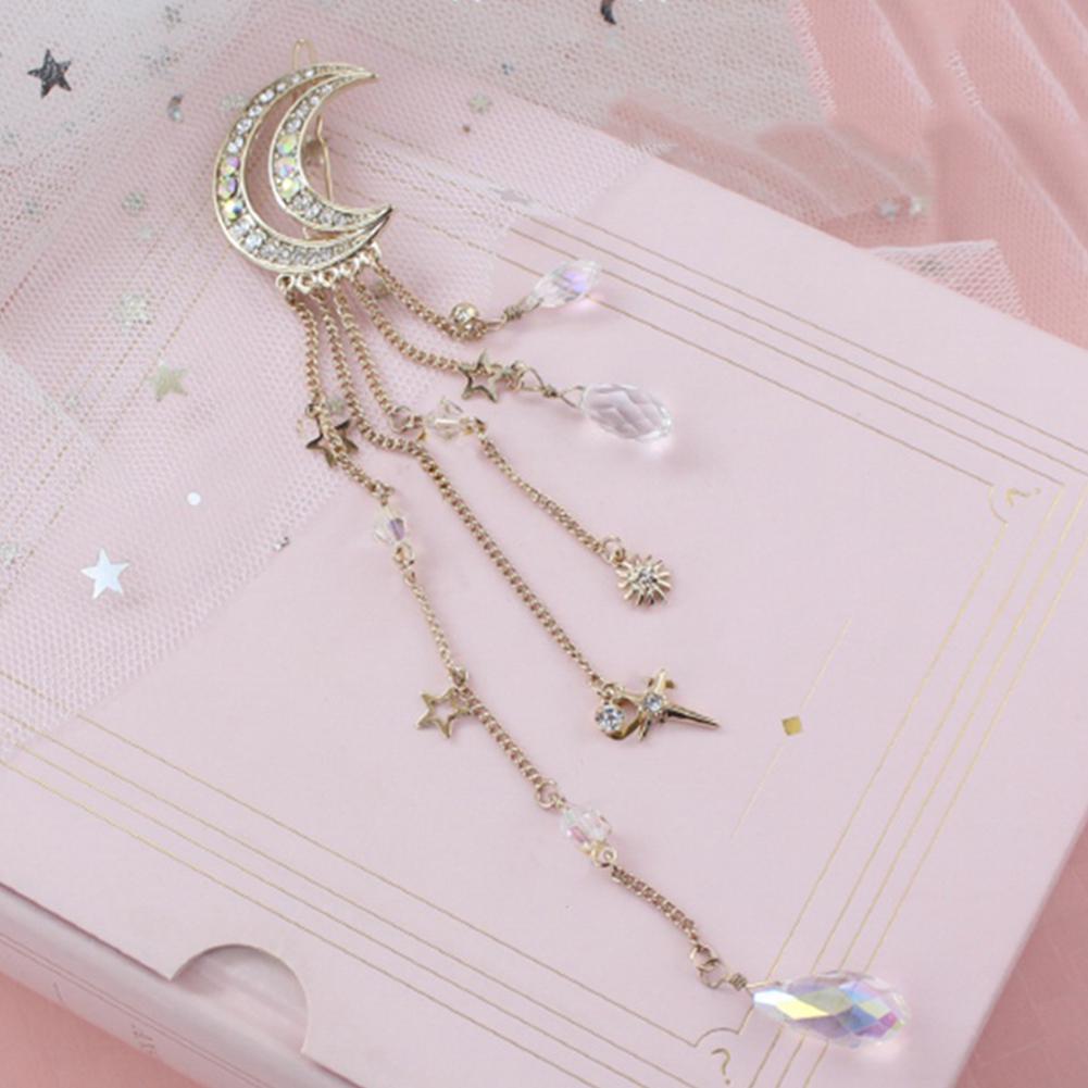 Retro Moon Rhinestone Tassel Beads Dangle Spinka do włosów Spinka do włosów damska Biżuteria ślubna