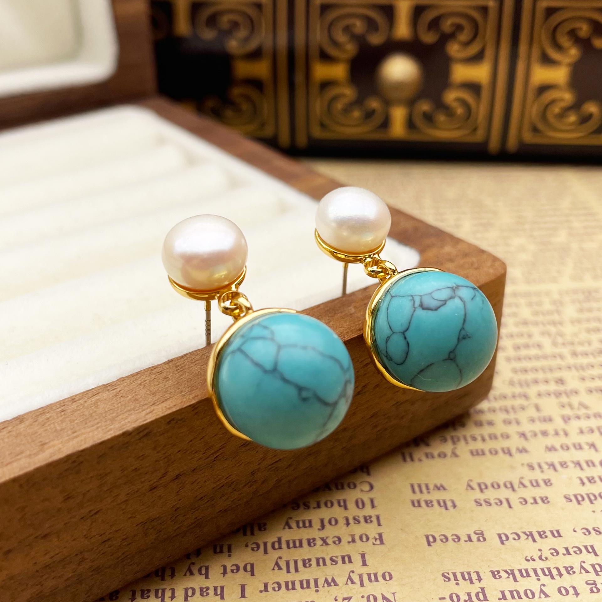

Vintage French Turquoise & Pearl Earrings for Women