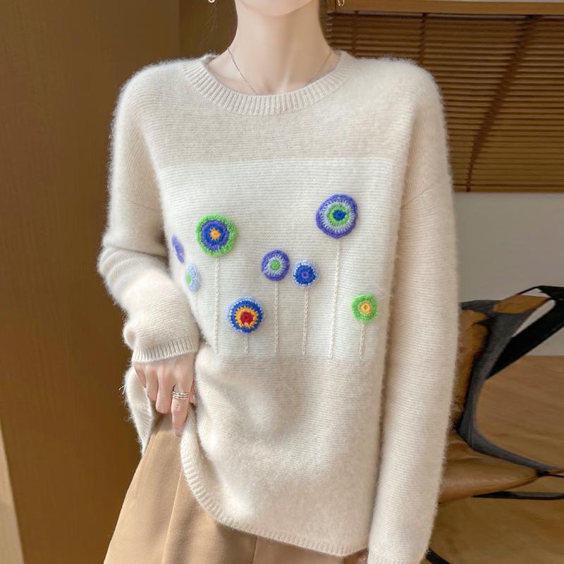 Women's Cashmere Sweater Qinghe Cashmere 30% Cashmere 70% Wool Women's Autumn and Winter Thick Cashmere Pullover Soft and Warm