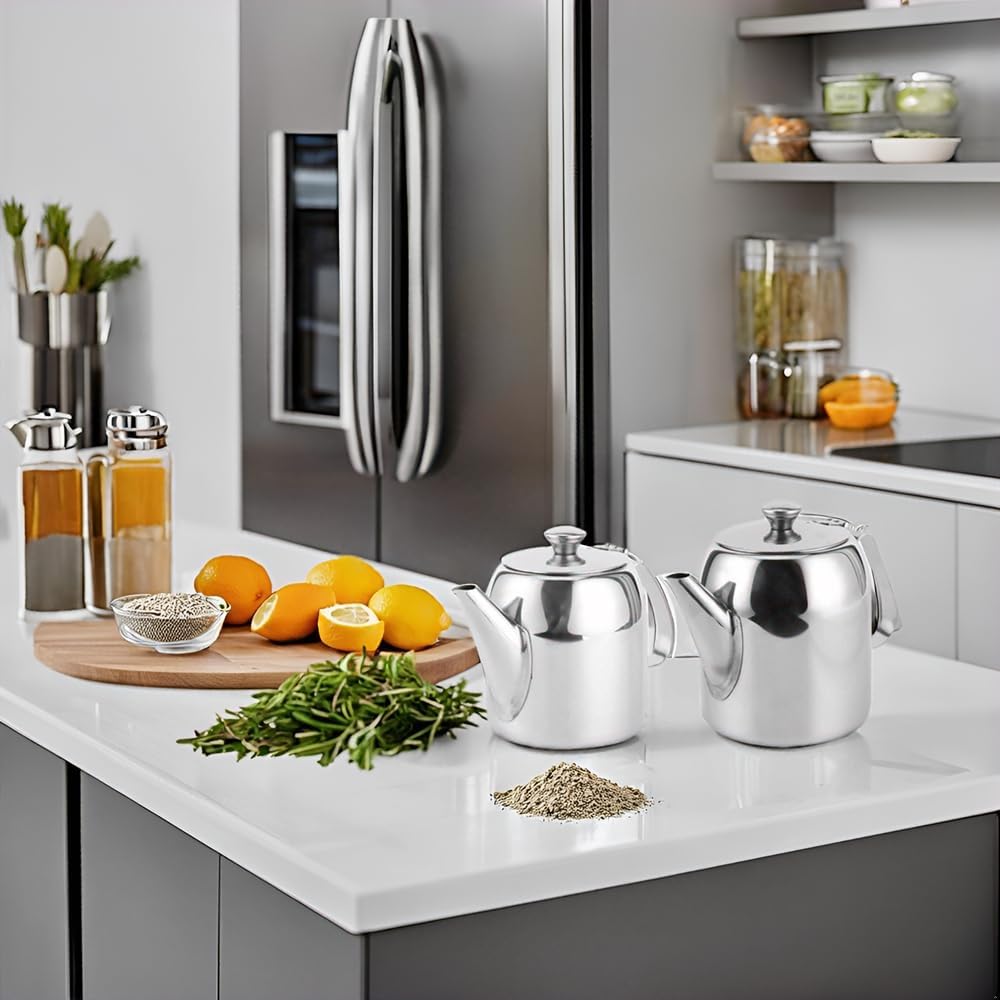 20oz or 32oz Stainless Steel Tea Pot, Silver Teapot Coffee Kettle Short Spou for Coffee, Tea, Beverages, Fruit Herbal (20 Ounces (about 500ML))