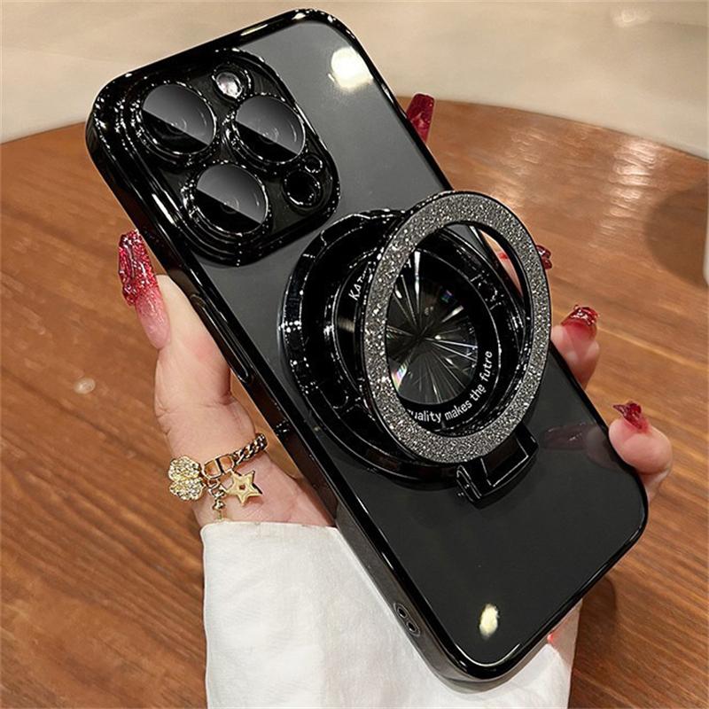 Plating For Magsafe Case For iPhone 16 13 12 11 Pro Max Clear Magnetic Ring Holder Cases For iPhone 15 14 Pro Max 16 Plus Cover