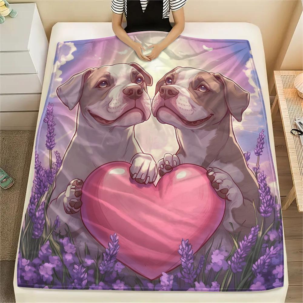Cartoon Pitbull,pattern Flannel Blanket, High quality Comfortable for All Seasons, Home Decor, Warmth and Comfort, Perfect for Gifts.
