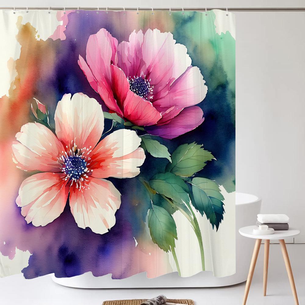 Watercolor Flower and Rose Print Shower Curtain Waterproof Shower Curtain Bathroom Partition Curtain Bathroom Decor Accessories