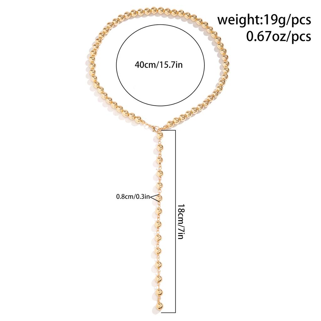 Vintage Round Bead Chain Beaded Necklace Simple Imitation Pearl Tassel Long Niche Necklace