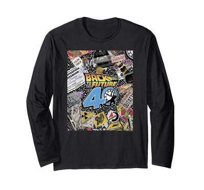 Camiseta de Manga Comprida Colagem de Adesivos 40º Aniversário de De Volta Para o Futuro