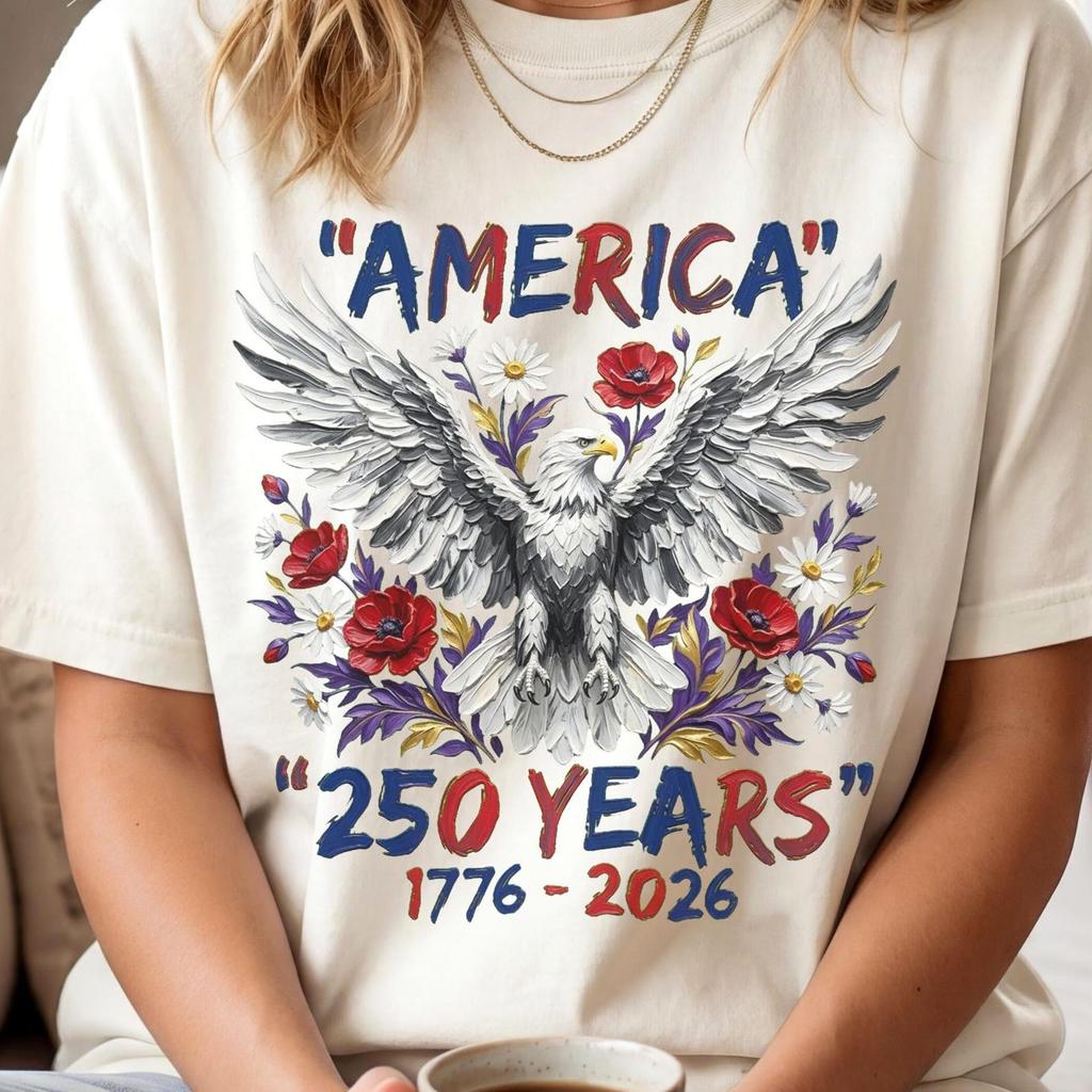 250 Years of Freedom Floral T-Shirt, USA 250th Anniversary Floral T-Shirt, Vintage America Shirt, Patriotic American Flag T-Shirts