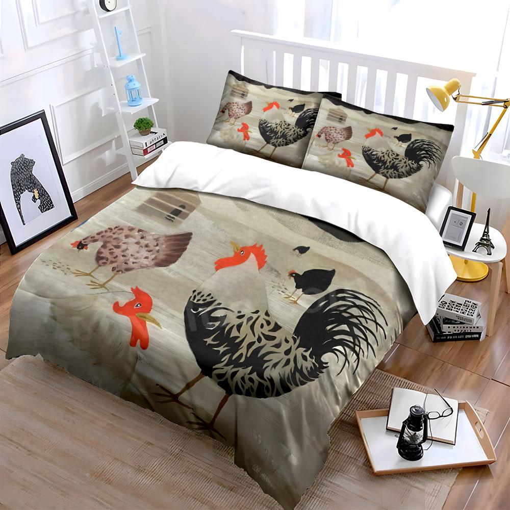 Gallos, gallinas y pollitos. Juegos de cama Juegos de fundas nórdicas Fundas nórdicas Fundas de almohada(1*Funda de edredón 2*Fundas de almohada sin relleno de edredón)