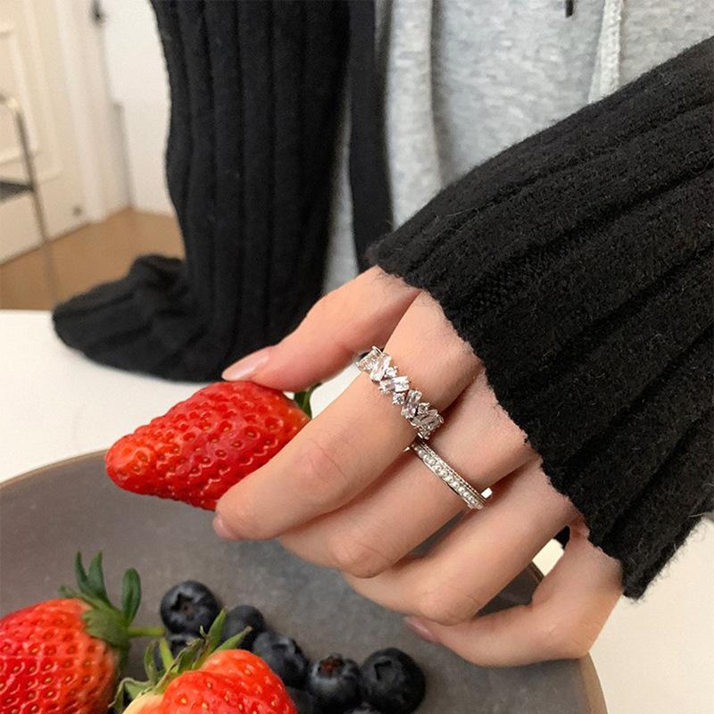 Light Luxury Niche Design Sense, High Sense, Super Flash Full Diamond Zircon Ring, Women'S Open Index Finger Ring, Fashion Personality