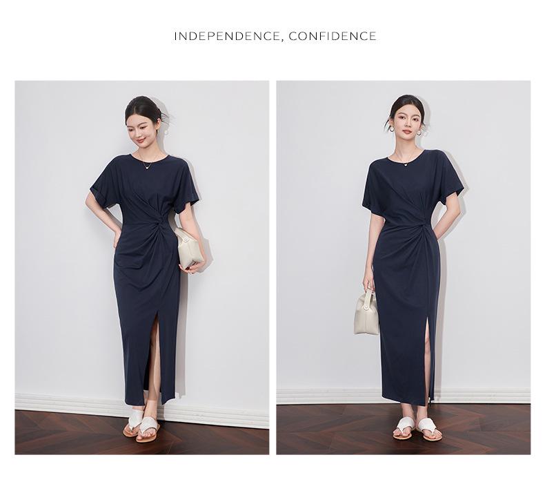 Aura Casual Round Neck Midi Dress – Women's Summer Style
