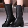 Mode GKTINOO Damen Mid-Calf Stiefel Winter Warm Seitenreißverschluss High Heel Stiefeletten Echtes Leder Plateau Mutter Schuhe Damenschuhe