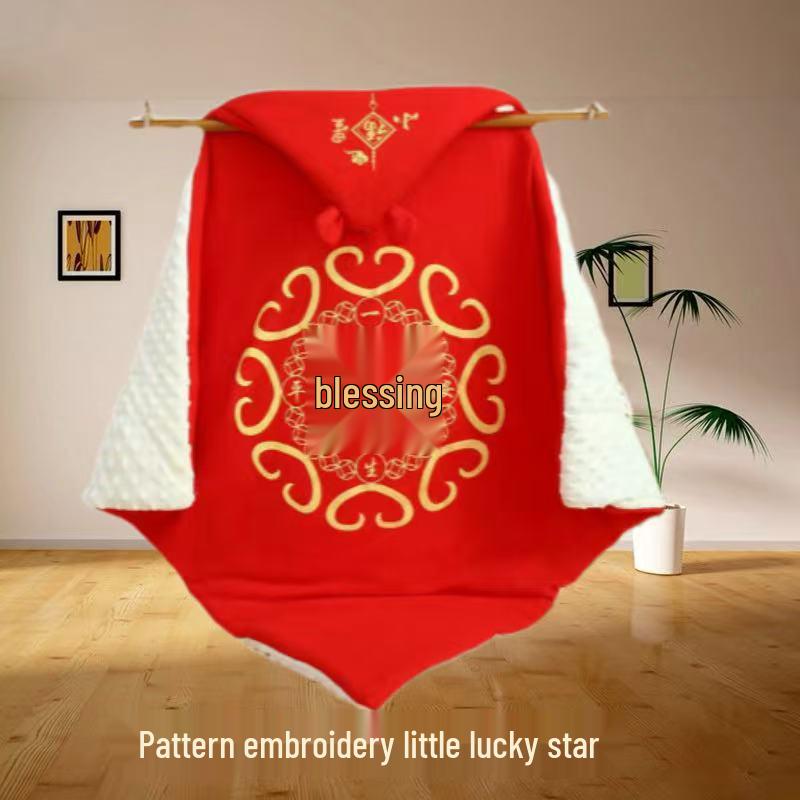 Red 100 Blessings Swaddle: Pure Cotton Newborn Blanket for Delivery Room, Thickened for Spring, Autumn, Winter