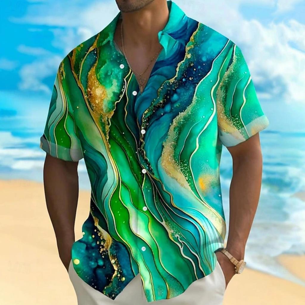 Fashion Colorful Men's Shirts Outdoor Street Short Sleeve Tops Laser Printed Patterns Summer  New Loose Men's Clothing