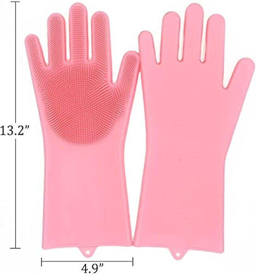 Reusable Silicone Cleaning Gloves w/ Scrubber – Heat Resistant for Kitchen, Bathroom, Car & Pet Care