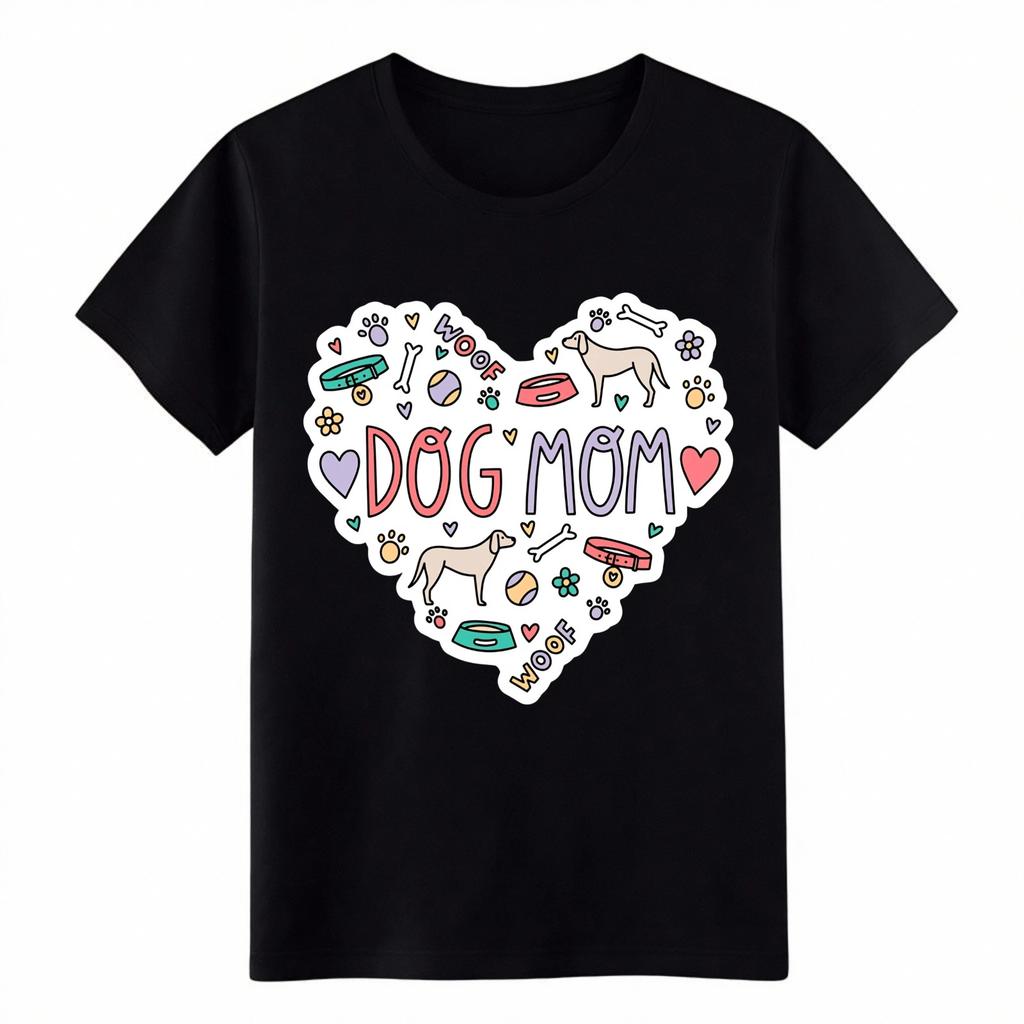 Cute Dog Mom Heart Graphic T-Shirt,Colorful Dog Lover Tee for Women,Dog Mom Gift