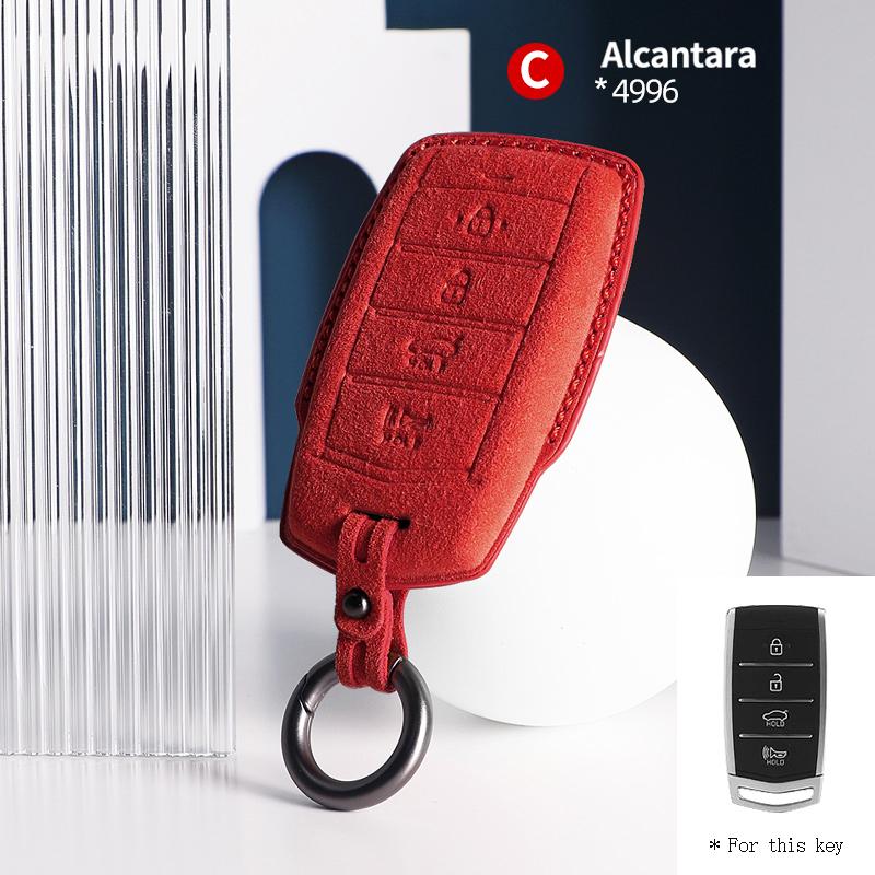 Suede Alcantara For Genesis G70 G90 G80 2017 2023 2020 Accessories Car Key Case Cover Auto Remote Protector Keychain Shell