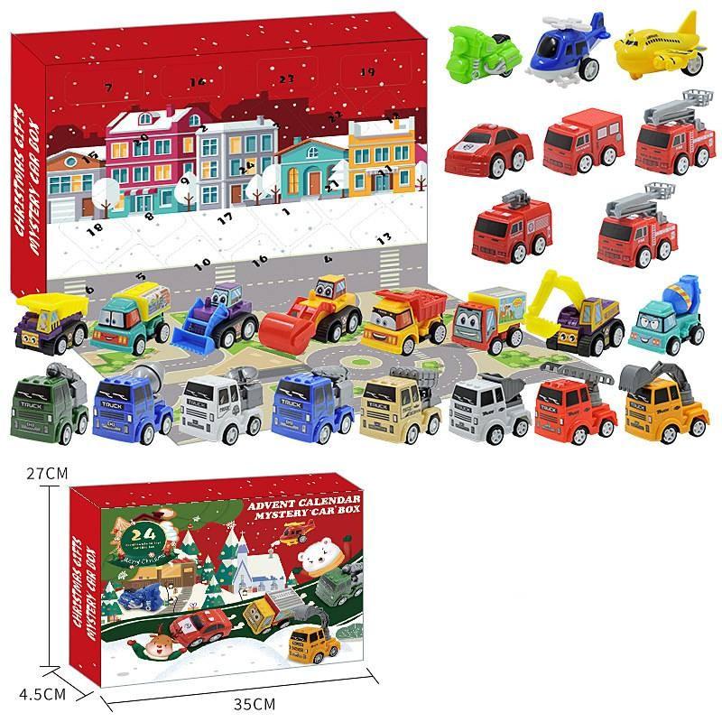 Christmas Countdown Calendar Car Blind Box 24 Days Alloy Fire Engine Set Toy
