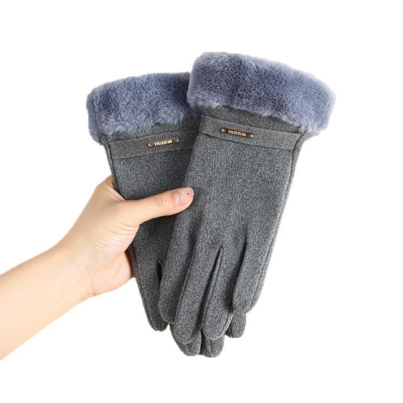 Warm Gloves Women's Autumn and Winter All Finger Sports Touch Screen Plus Velvet Outdoor Cycling Winter Gloves