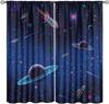 Kids Outer Space Curta, Universe Themed Earth Moon Rockets Stars Window Drapes, For Boys Girls Room Bedroom Living Room