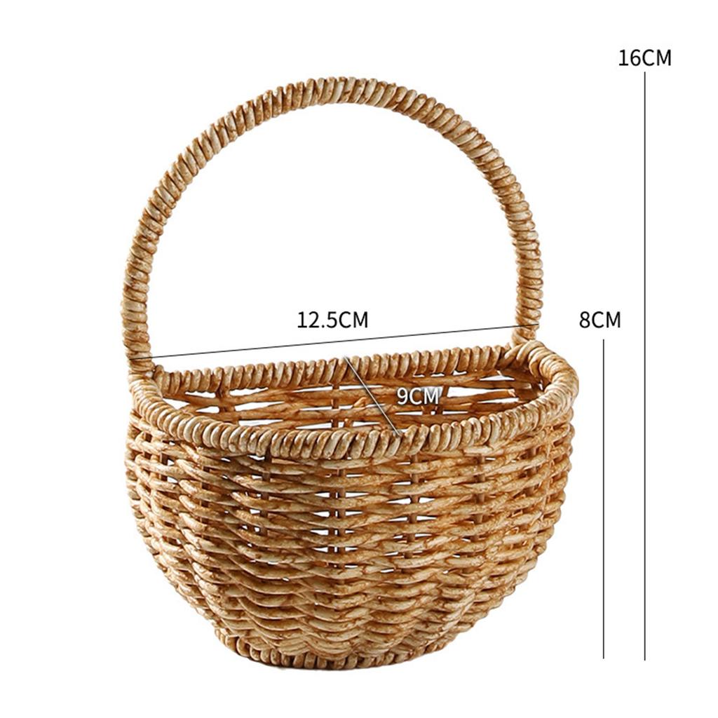 Multipurpose Imitation Rattan Wall Mount Basket with Hanging Handle Decor Hand Woven for Toys Snacks Vegetable Ginger Garlic