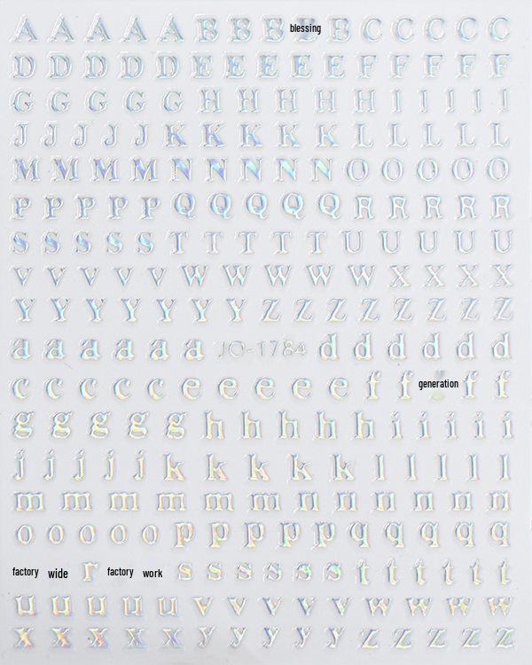 Gold & Rainbow Fluorescent Letter Nail Art Stickers