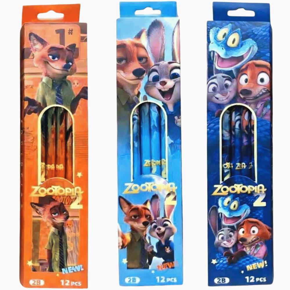 Zootopia 2 12-Pack 2B Pencils, Judy & Nick Cartoon Stationery, Back-To-School & Party Favor Gift