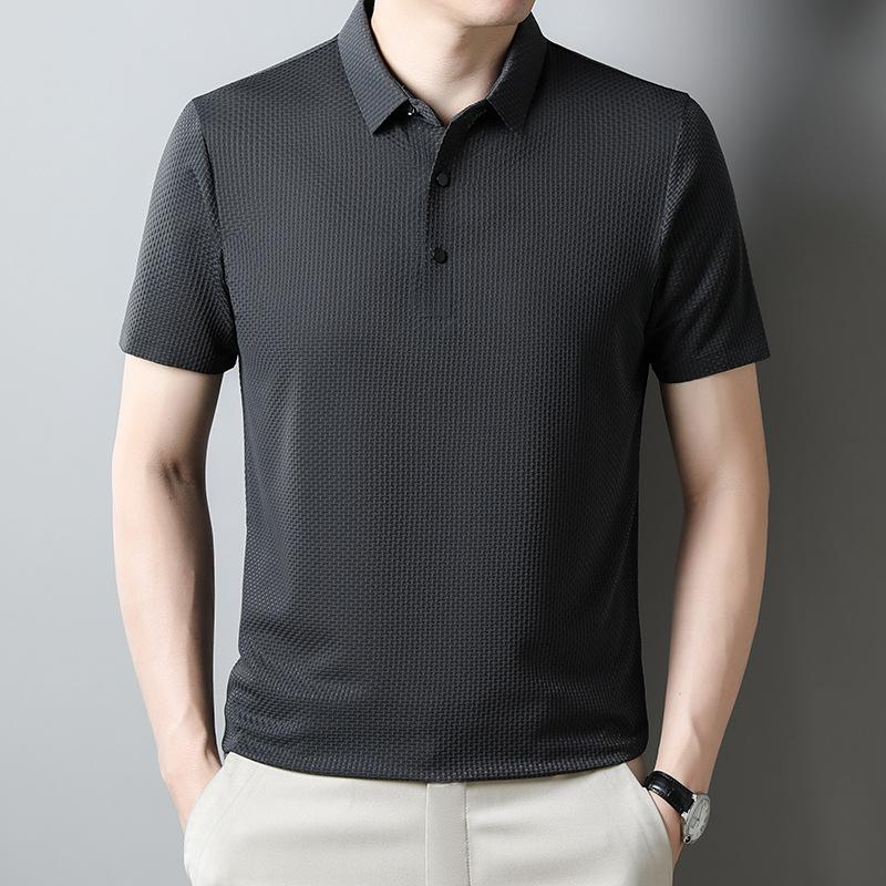 Summer New Style Men's Middle-aged Young Men's Polka Yarn Lapel Traceless Breathable Short-sleeved T-shirt POLO Shirt